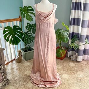 Wtoo blush pink satin cowl neck maxi dress perfect for a bridesmaid dress. 10XL
